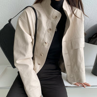 Autumn Simple Versatile Stand Collar Single-breasted Loose Long Sleeve