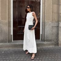 French-style Summer Cotton Crew-Neck Sleeveless Tank Dress For Women