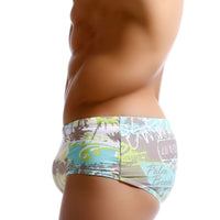 Island Grey Green Palm Silhouette Fashion Boxer Swim Shorts