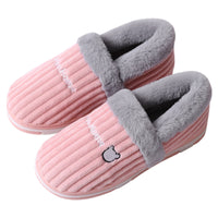Corduroy Striped Faux Rabbit-Fur Slippers For Couples