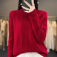 Women's Pullover Half Turtleneck Solid Color Knitted Comfortable Warm Sweater