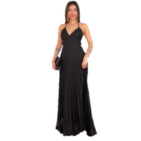 Solid Color Sleeveless V Neck Halter Backless Dress