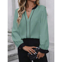 Color Matching Slit Collar Long Sleeve Elegant Workplace Suit