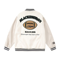 Towel Embroidered Rugby Pattern Leather Sleeve Stitching Jacket Coat