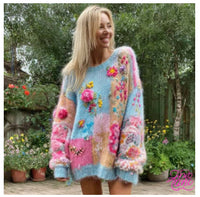 Womens Retro Printed American Streetwear Loose Knit-Resistant Cardigan Coat