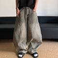 Retro Washed Smoky Gray Splash-ink Jeans For Men
