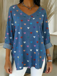 Retro Botanical Print Relaxed-fit Long-sleeve Casual Top