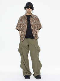 Wide-Leg Straight Leg American Army Green Multi-pocket Cargo Pants