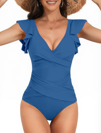 V-neck Lotus Leaf Flying High Waist Backless One Piece Swimsuit