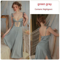 Solid Color Satin With Chest Pad Lace Slip Nightdress