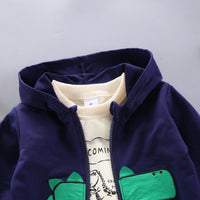Boys' Cartoon Dinosaur Zipper Cardigan Three-piece Set