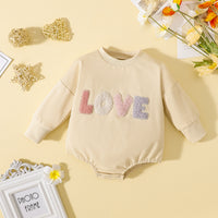Multi Color LOVE Embroidered Long Sleeve Romper