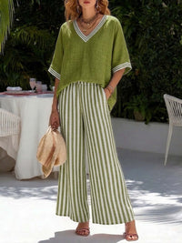 Tunic-style Striped Casual Trousers Womens Outfit