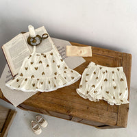 Summer New Baby Cute Heart Shape Sling Top Bulky Underpants 2 Pieces Suit