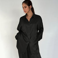Womens Satin Long-Sleeve Pants Cardigan Comfortable Pajama Set
