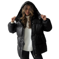 Drawstring Slim-fit Jacket Hooded Zipped Comfortable Thermal Cotton-padded Coat