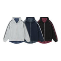 Spliced Plaid Blouse Hooded Cardigan Coat