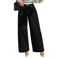 Womens Stylish Casual Black Wide-leg Jeans