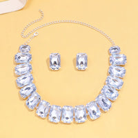 Light Luxury Geometric Crystal Necklace Suit Square Exaggerated Earrings Jewelry Set Decorations