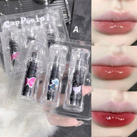 Cappuvini Three Per Package Suit Butterfly Cute Mirror Water Light Lip Lacquer Show
