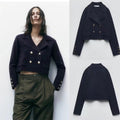 Women's Lapel Double Breasted Knitted Short Coat