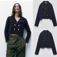 Women's Lapel Double Breasted Knitted Short Coat