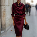 Satin Long-sleeve Casual Dress For Women