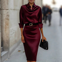Satin Long-sleeve Casual Dress For Women