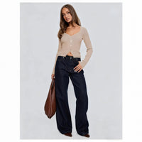 Women's European And American-style Long-sleeved Slim-fit Cropped Knit Top