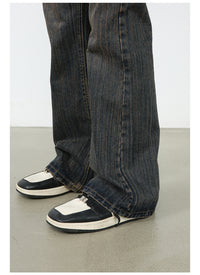 American Retro Slightly Flared Pu Handsome Jeans