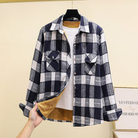 Fleece-Lined Thickened Plus-Size Plaid Shirt For Women