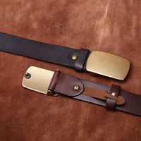 Wide Top Layer Smooth Buckle Retro Frosted Belt