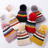 Women's Color Matching Striped Thick Warm Knitted Hat