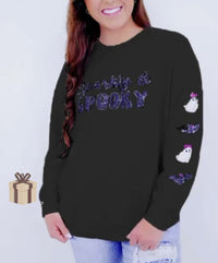 Womens Crew-Neck Halloween Sequin Hoodie