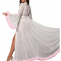New Nightdress Lotus Leaf Trim Long Sleeve Waist Transparent