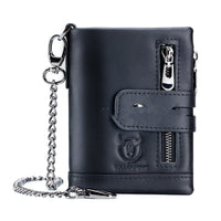 Retro Genuine Leather Wallet Compact Bifold Wallet With Dual Zippers Perfect For Coins And Cards