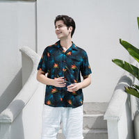 Men's Shirt Rayon Printed Cardigan Short Sleeve Beach Shirt