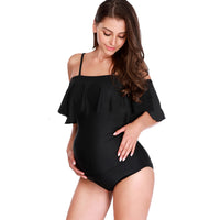 New European And American Solid Color Off-shoulder Ruffles Plus Size Swimwear For Pregnant Women