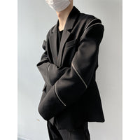 Men's Zippered Sleeve Splicing Black Suit