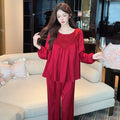 Back-Openwork Lace-Patched Pajama Set Womens Rayon Loungewear Suit