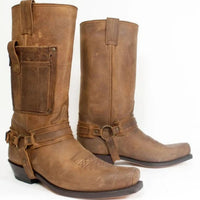 Embroidered Knight High-Heel Leather Mens Boots