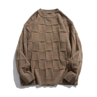 Chessboard Plaid Round Neck Sweater For Men