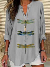 European And American Women's Clothing Small V Stand Collar Button Drop-shoulder Long-sleeve Women's T Curved Hem Clothes