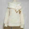Female Solid Color Sweet Off-the-shoulder Bow Loose Casual Sweater