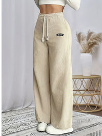 Women's Corduroy Wide-Leg Pants High-Waisted With Drawstring Retro Style