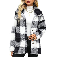 European And American Fashion Autumn And Winter Women's Lapel Long Sleeve Mid-length Plaid