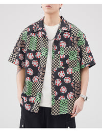 Retro Hawaiian Style Seersucker Short Sleeve Shirt Men