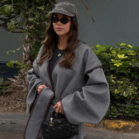 Elegant Retro Gray Women's Short Belt Overcoat