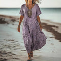 Creative Floral Womens V-Neck Short-Sleeve Dress