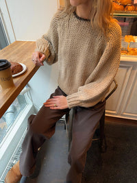 Women's Loose Round Neck Backless Lace-up Knitted Sweater